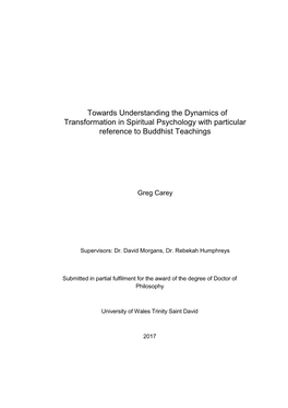 Towards Understanding the Dynamics of Transformation in Spiritual Psychology with Particular Reference to Buddhist Teachings
