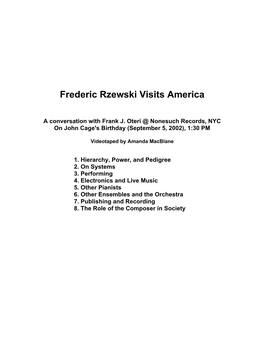 Frederic Rzewski Visits America