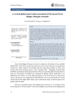 A Revised Global Conservation Assessment of the Javan Ferret Badger Melogale Orientalis
