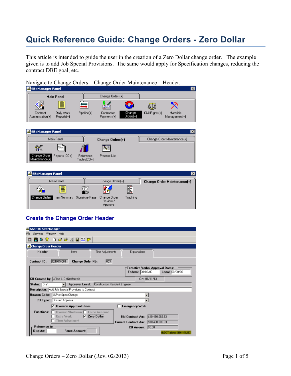 Quick Reference Guide: Change Orders - Zero Dollar s1