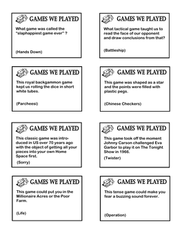 60S 70S Game Challenge Cards with Answers
