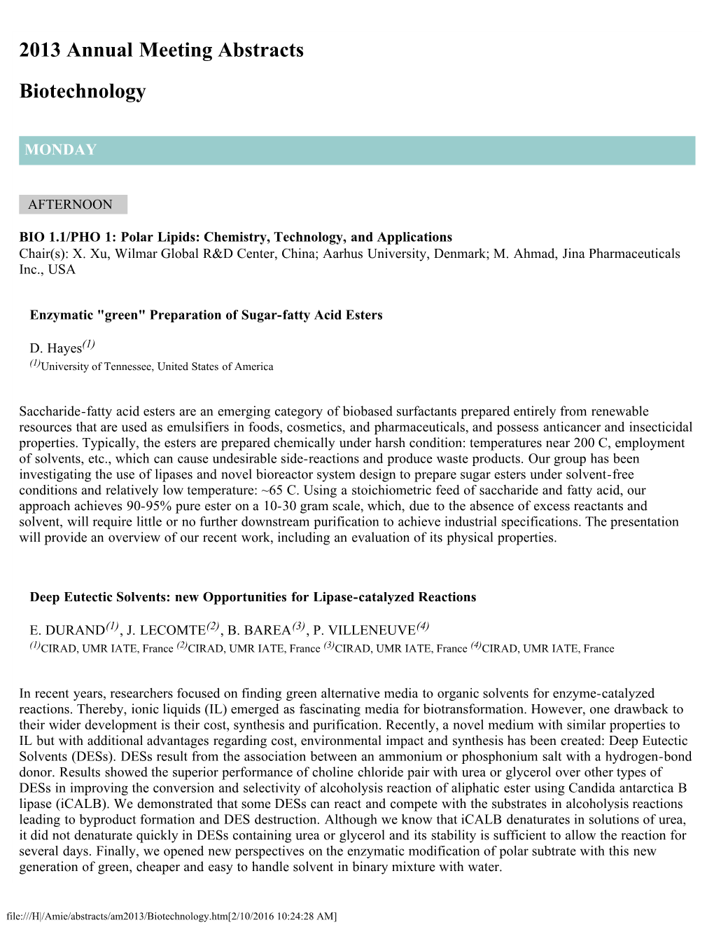 2013 Annual Meeting Abstracts Biotechnology