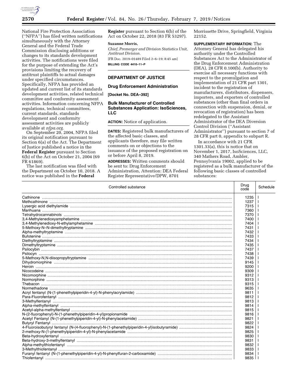 Federal Register/Vol. 84, No. 26/Thursday, February 7, 2019/Notices