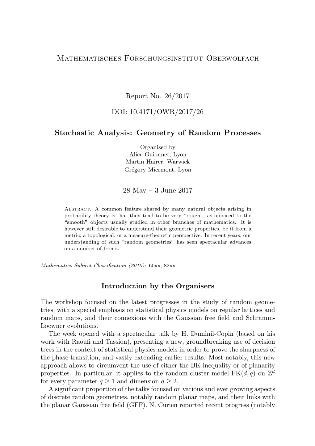 Stochastic Analysis: Geometry of Random Processes