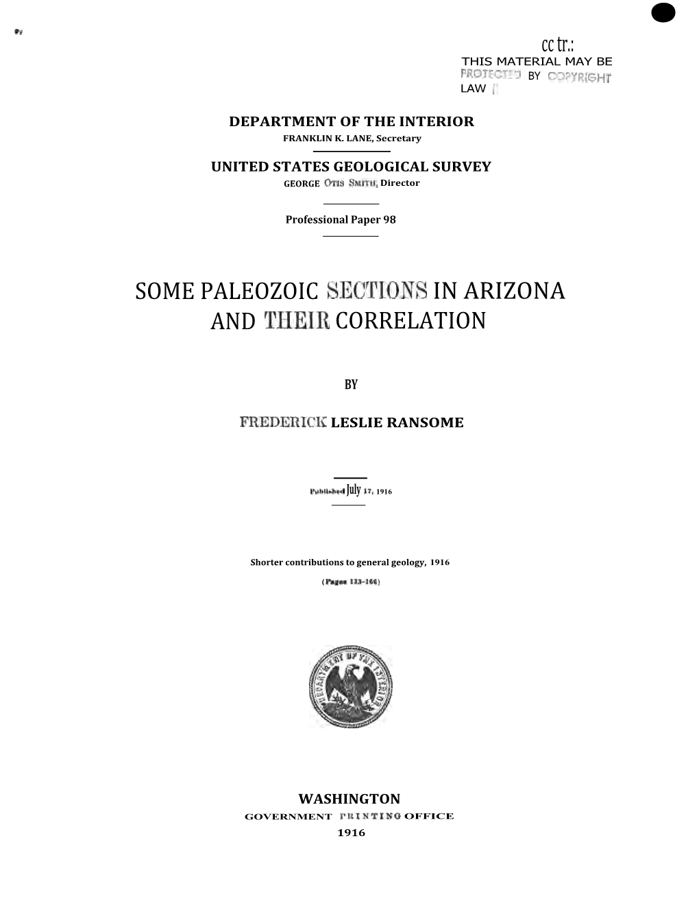 Cc Tr.: SOME PALEOZOIC SECTIONS in ARIZONA and THEIR