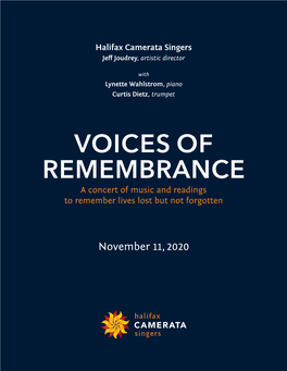 VOICES of REMEMBRANCE a Concert of Music and Readings to Remember Lives Lost but Not Forgotten