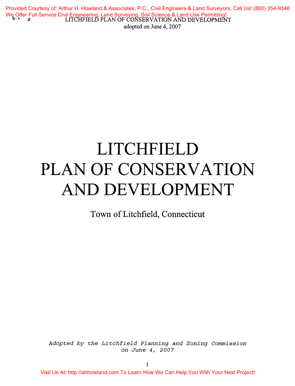 LITCHFIELD PLAN of CONSERVATION and DEVELOPMENT Adopted on June 4, 2007