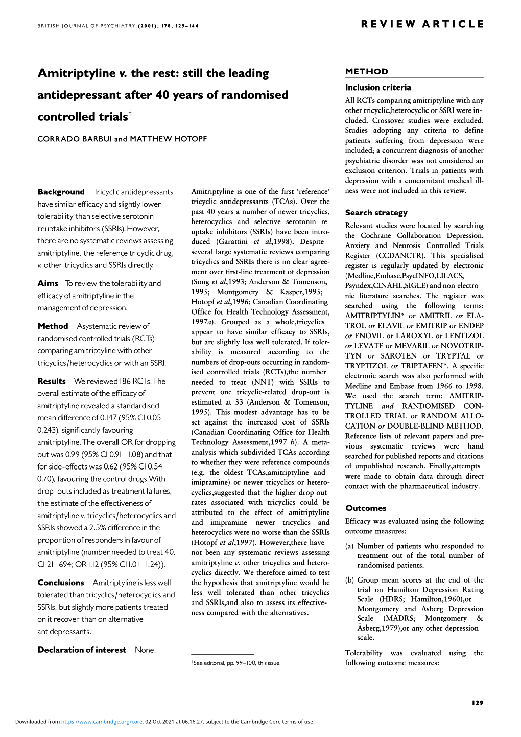 Still the Leading Antidepressant After 40 Years of Randomised Controlle