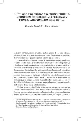 El Espacio Fronterizo Argentino-Chileno. Definición De Categorías Operativas Y Primera Aproximación Descriptiva