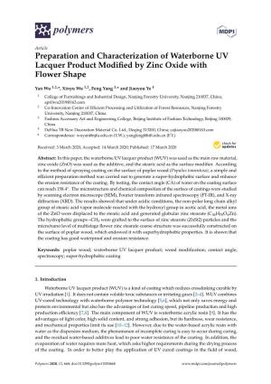 Preparation and Characterization of Waterborne UV Lacquer Product Modiﬁed by Zinc Oxide with Flower Shape