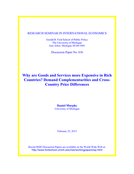 Why Are Goods and Services More Expensive in Rich Countries? Demand Complementarities and Cross- Country Price Differences