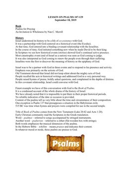 LESSON on PSALMS 107-129 September 18, 2019 Book Psalms