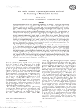 The Metal Content of Magmatic-Hydrothermal Fluids and Its Relationship to Mineralization Potential