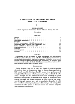 A New Genus of Arboreal Rat from West Java, Indonesia