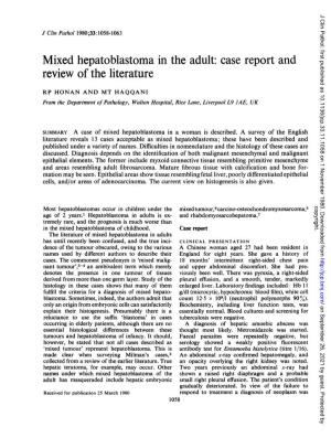 Mixed Hepatoblastoma in the Adult: Case Report and Review of the Literature