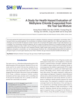 A Study for Health Hazard Evaluation of Methylene Chloride Evaporated from the Tear Gas Mixture