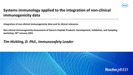 Systems Immunology Applied to the Integration of Non-Clinical Immunogenicity Data Integration of Non-Clinical Immunogenicity Da
