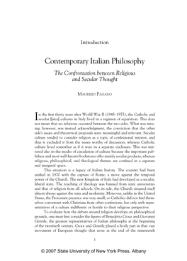 Contemporary Italian Philosophy the Confrontation Between Religious and Secular Thought