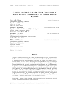 Bounding the Search Space for Global Optimization of Neural Networks Learning Error: an Interval Analysis Approach