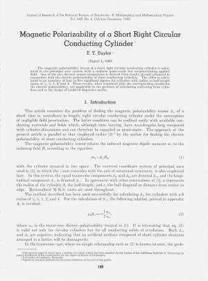 Magnetic Polarizability of a Short Right Circular Conducting Cylinder 1