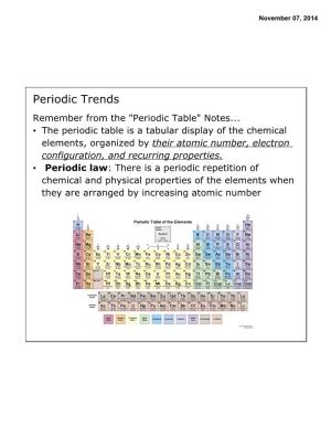 Periodic Trends Remember from the "Periodic Table" Notes