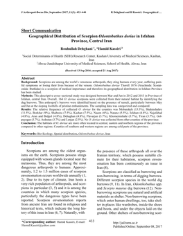 Short Communication Geographical Distribution of Scorpion Odontobuthus Doriae in Isfahan Province, Central Iran