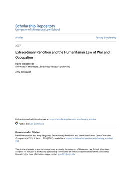 Extraordinary Rendition and the Humanitarian Law of War and Occupation