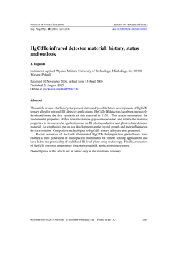 Hgcdte Infrared Detector Material: History, Status and Outlook