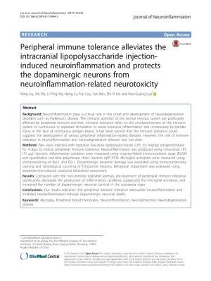 Peripheral Immune Tolerance Alleviates the Intracranial