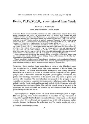 Heyite, Pbsfez(VO )Zo , a New Mineral from Nevada