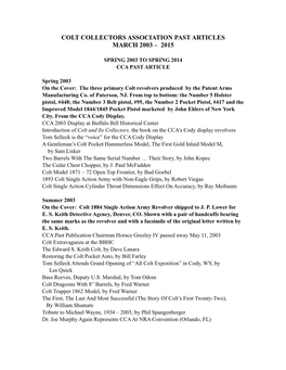 Colt Collectors Association Past Articles March 2003 – 2015