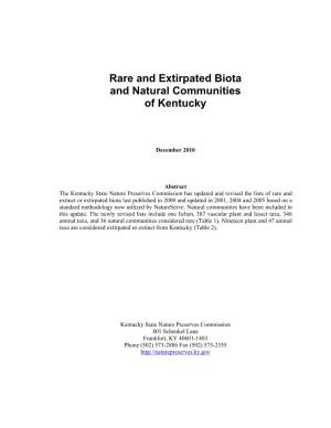 Rare and Extirpated Biota and Natural Communities of Kentucky