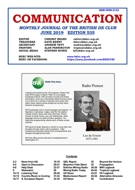 Communication Monthly Journal of the British Dx Club June 2019 Edition 535