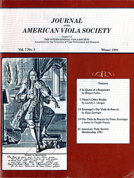 Journal of the American Viola Society Volume 7 No. 3, Winter 1991