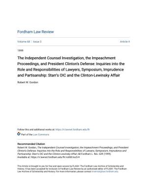 The Independent Counsel Investigation, the Impeachment