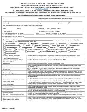 Application for Military Service Related License Plates