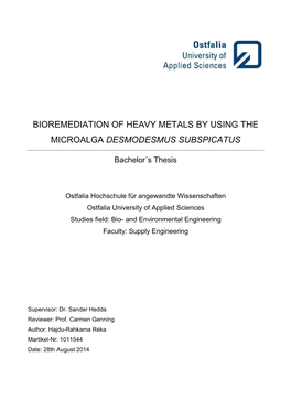 Bioremediation of Heavy Metals by Using the Microalga Desmodesmus Subspicatus