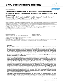 The Evolutionary Radiation of Arvicolinae Rodents (Voles and Lemmings): Relative Contribution of Nuclear and Mitochondrial DNA Phylogenies