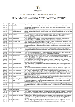 TPTV Schedule November 23Rd to November 29Th 2020