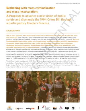 Reckoning with Mass Criminalization and Mass Incarceration: a Proposal