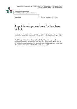 Appointment Procedures for Teachers at SLU