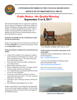 Public Notice - Air Quality Warning September 5 to 8, 2017