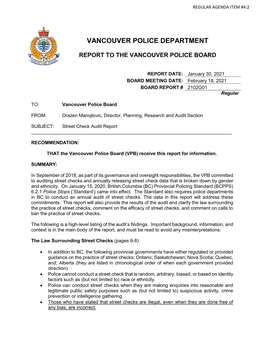 VPD Audit and Review Report