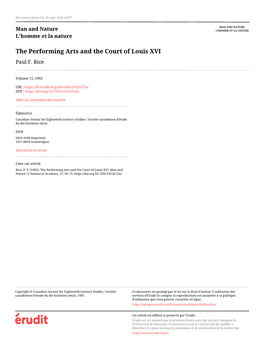 The Performing Arts and the Court of Louis XVI Paul F