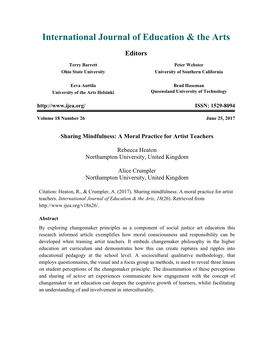 Sharing Mindfulness: a Moral Practice for Artist Teachers. International Journal of Education & the Arts, 18(26)