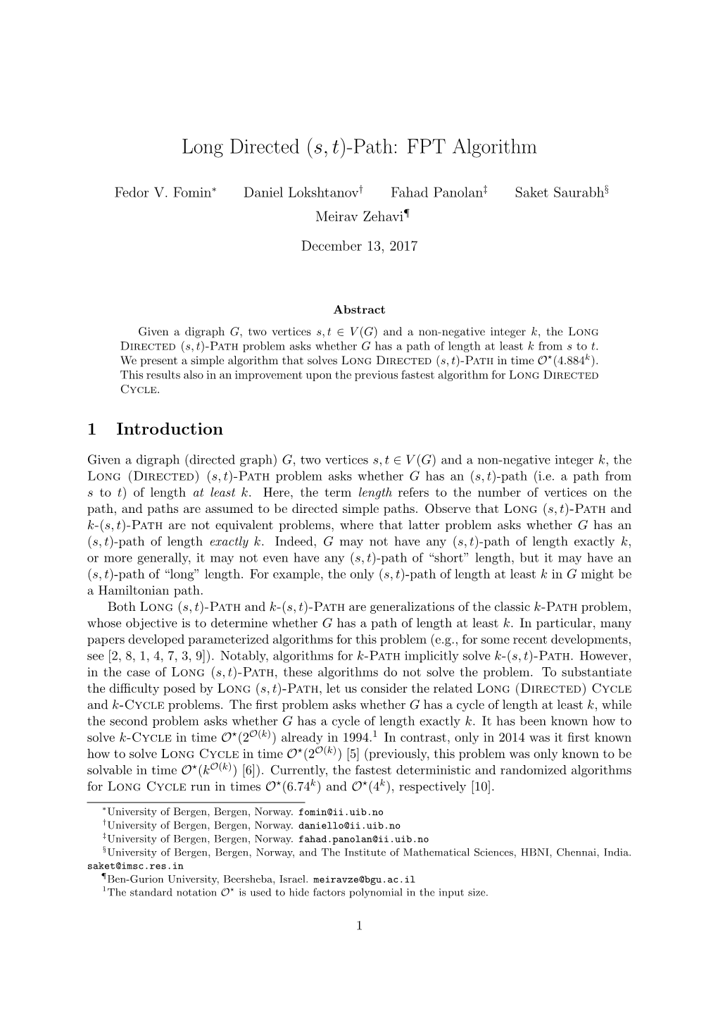 Long Directed (S, T)-Path: FPT Algorithm