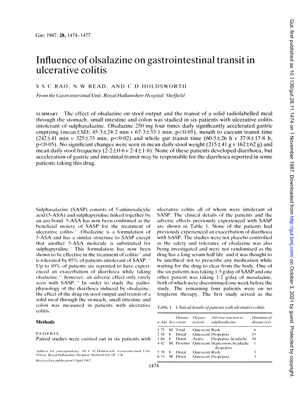 Influence of Olsalazine on Gastrointestinal Transit in Ulcerative Colitis