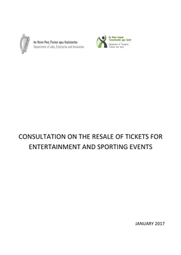 Consultation on the Resale of Tickets for Entertainment and Sporting Events