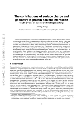 The Contributions of Surface Charge and Geometry to Protein-Solvent Interaction Arxiv:1605.01155V1 [Q-Bio.BM] 4 May 2016