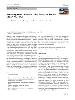 Advancing Wetland Policies Using Ecosystem Services – China's Way